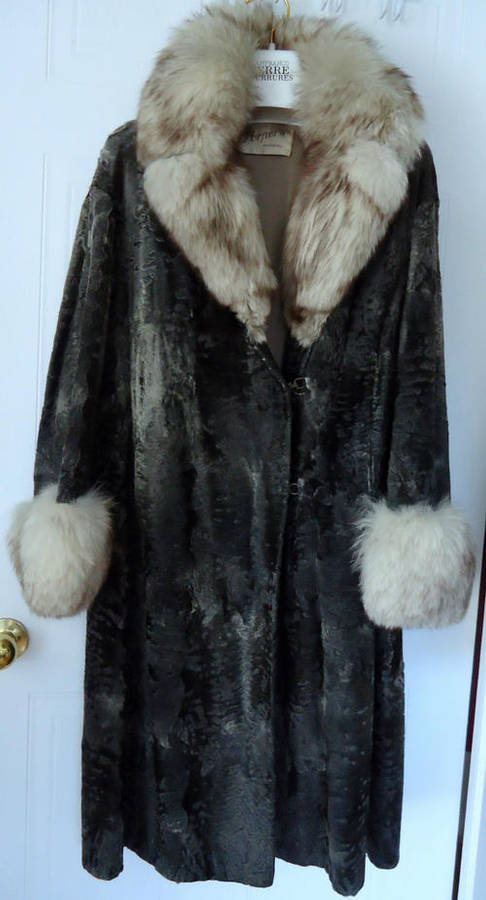 BROADTAIL~PERSIAN~LAMB~KARAKUL~COAT~FOX~FUR~COLLAR & CUFFS~