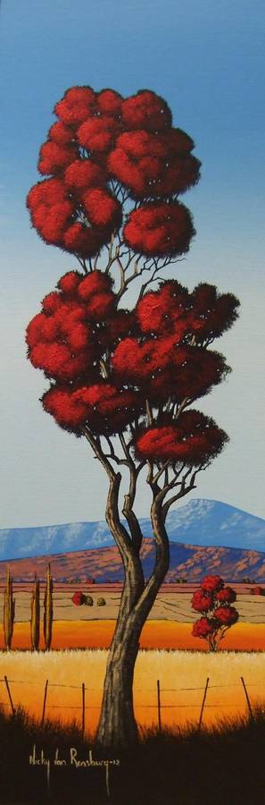 Red Tree.Original Painting by Nickt van Rensburg.900x300mm
