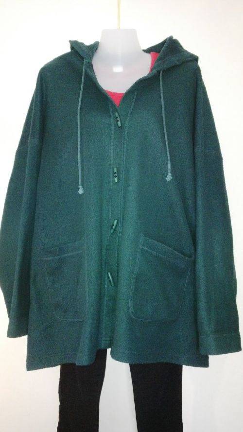 Dark Green Hooded Fleece jacket by Donna Claire Plus Size XXL