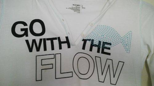 White T shirt with Hood  "Go With The Flow Logo" By old Navy Size 10 - 12