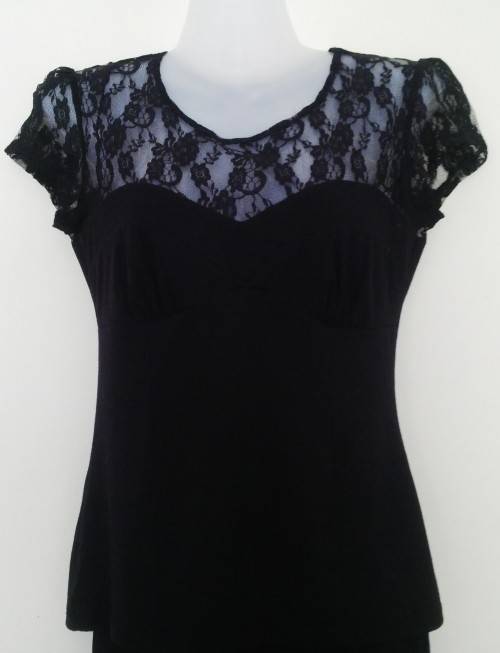 Black Top with Lace detail by News Size 10