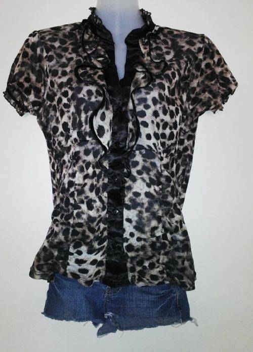 Leopard Print Top With Satin Trim Size Medium
