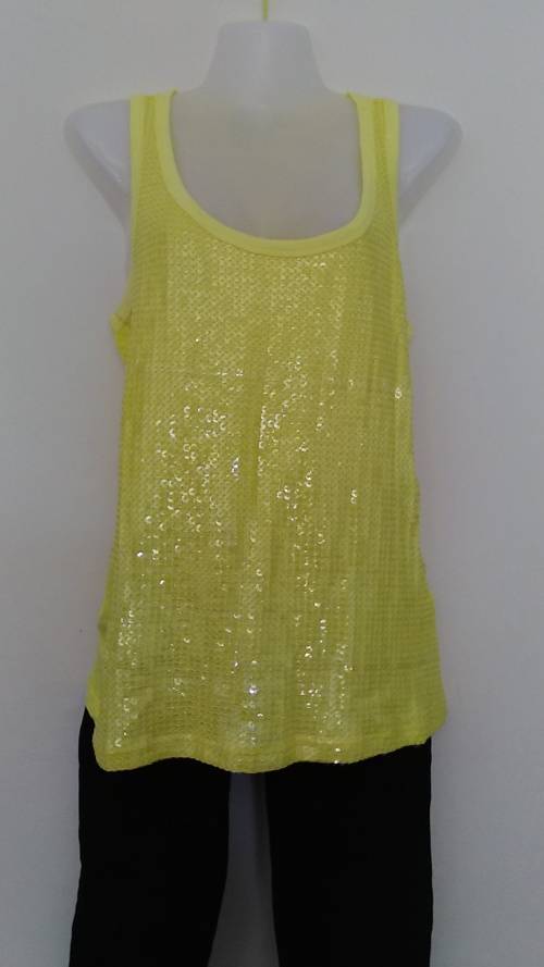 Yellow Sequined Vest Top by Legend Size Large