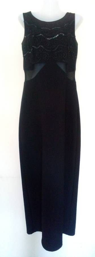 Black Full Length Evening Dress with Lovely Sequin Detail Size 14