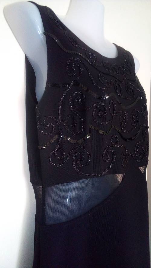 Black Full Length Evening Dress with Lovely Sequin Detail Size 14