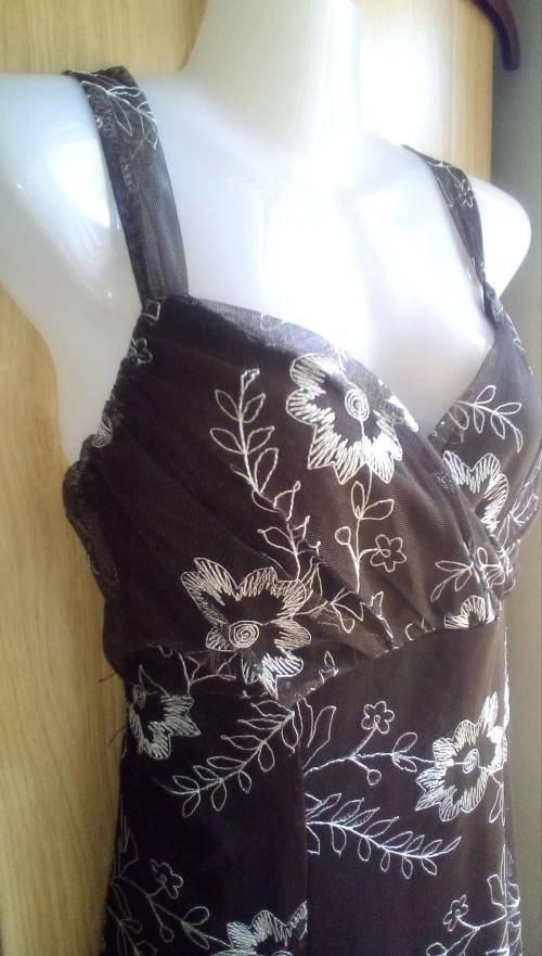 Lovely, Brown and White flowered dress by Milady Size M