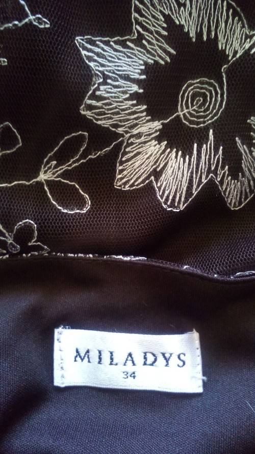 Lovely, Brown and White flowered dress by Milady Size M
