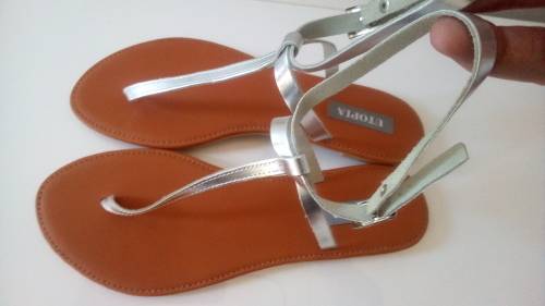 Thong, Ankle Strap Sandals with Silver Straps Size 8