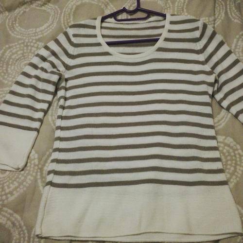 Organic Cotton Cream and Beige Striped Jersey, Luxurious Feel and Great Cut Size Small 10