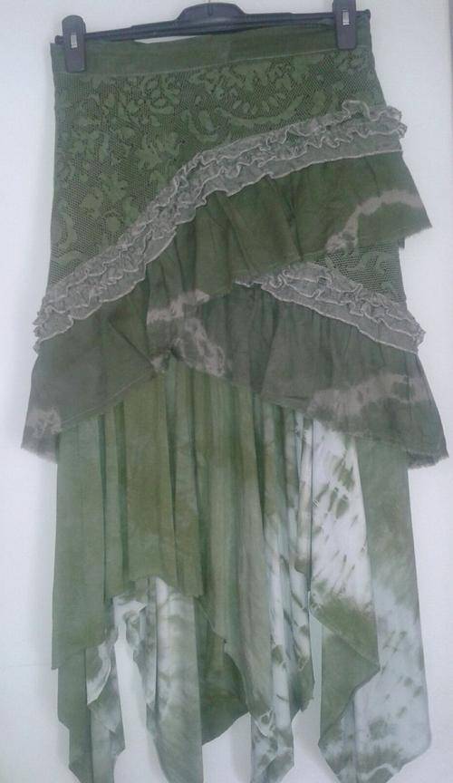 2 piece  set,  Green Hippy tie dye skirt with green lace wraparound overlay skirt by Freedom