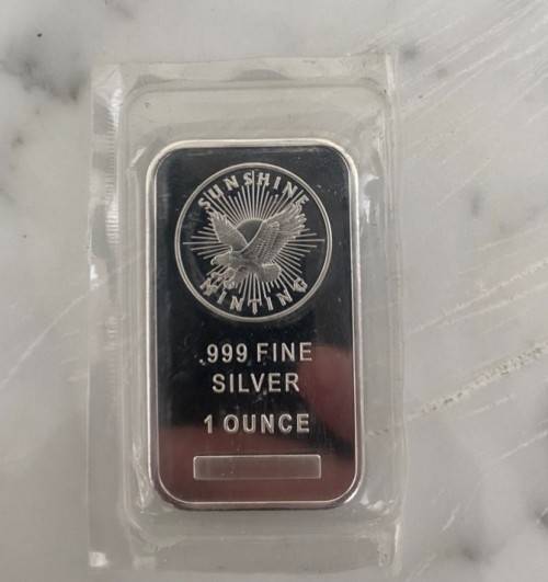 1 Ounce Sunshine Silver Minted Bar .999 Fine