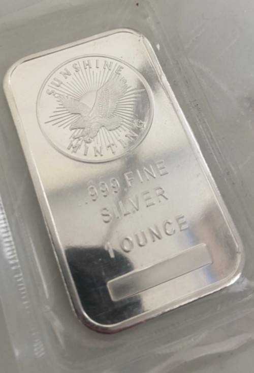 1 Ounce Sunshine Silver Minted Bar .999 Fine
