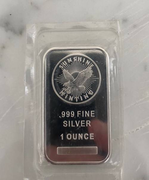 1 Ounce Sunshine Silver Minted Bar .999 Fine