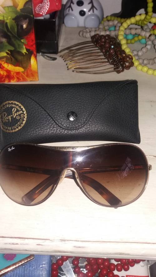 Rayban ladies gold rim shield style well worn but excellent condition few scratches