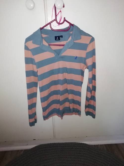 Almost new Polo Striped collar shirt size small. Pink and blue
