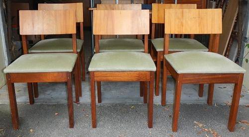 Retro Sapele & green dining chairs (Bid per chair to take all 6) Please read shipping instructions