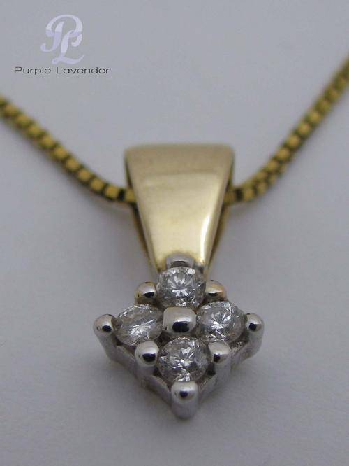 Solid 14ct Gold Box Chain and Pendant with Diamonds _ Set