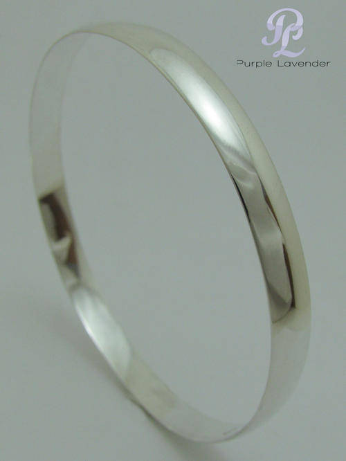 Solid Sterling Silver D-Shape Round Bangle _ 7mm _ Handmade x1