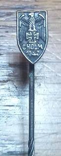 WW 2 German Cholm 1942 Shield Stickpin Badge - 1957 Re-issue