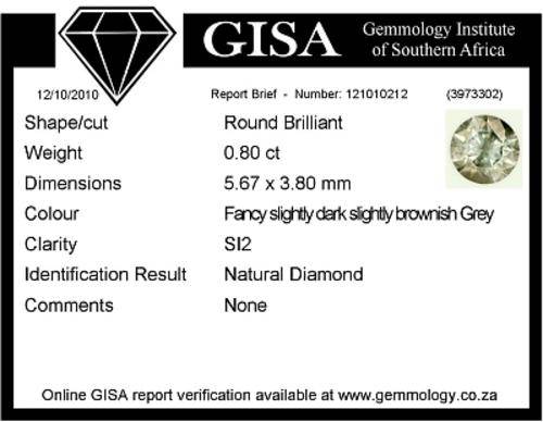GISA certified 0.80ct  ( Si \ 2 ) Fancy slightly dark slightly brownish grey Natural Diamond