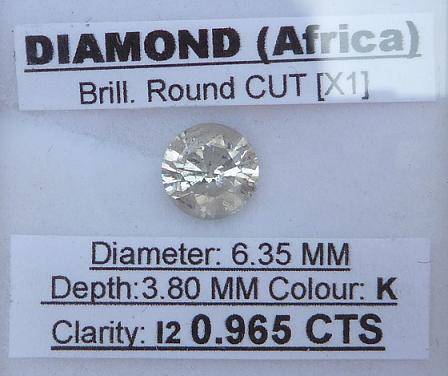 ** QUALITY** [0.965ct] NATURAL [ K / I2 ] ROUND CUT GENIUNE DIAMOND**