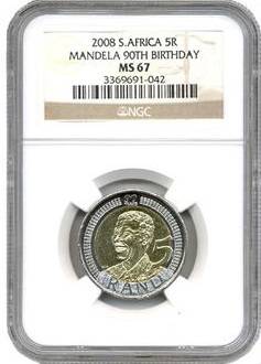 RARE MS 67 2008 MANDELA COIN NGC GRADED.