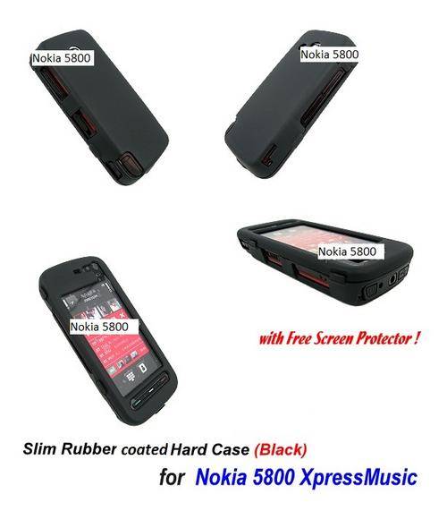 Rubber coated BLACK Hard Case Cover +LCD Film for Nokia 5800 [excludes the phone]
