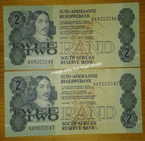 Set of 2 unc C.L Stals R2 notes (consecutive serial nrs)