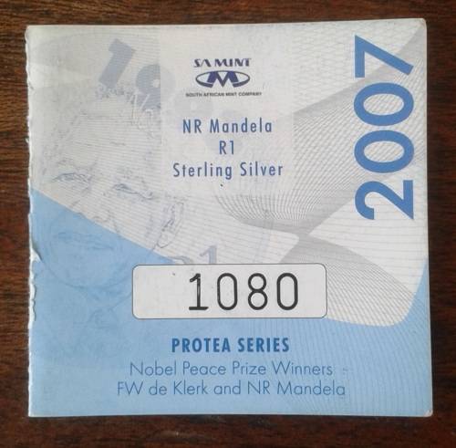 2007 Mandela proof silver R1 in case with certificate (1993 Nobel Laureate)