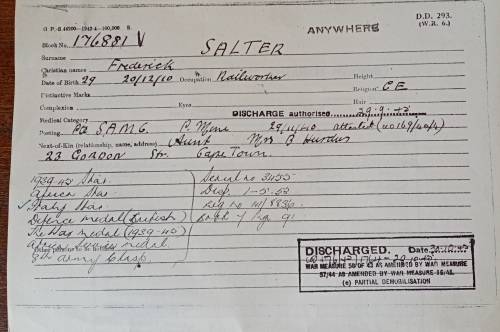 WW2 Italy star to F.Salter with paperwork