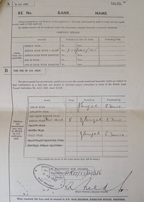 WW2 Italy star to F.Salter with paperwork