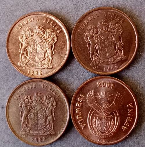 Set of x4 3rd decimal 1c coins in sequence 1998-2001