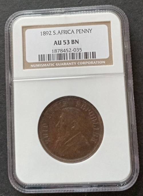 1892 ZAR Kruger Penny NGC AU53 BN (High grade)
