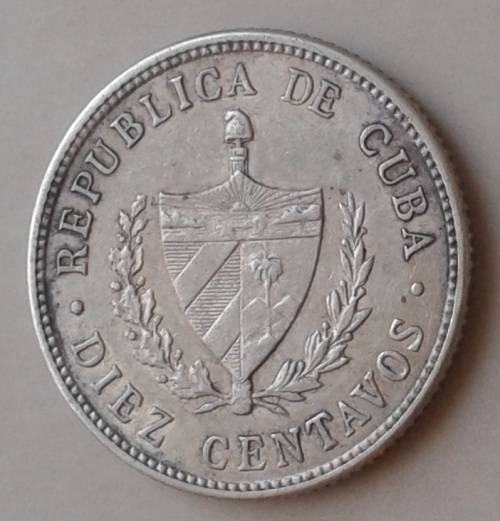 Scarcer 1916 Cuba silver 10 Centavos in AU+ (High value coin)