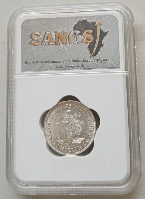 Excellent 1950 union silver shilling SANGS AU55