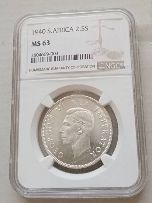 Nice 1940 union silver 2 1/2 Shillings NGC MS63