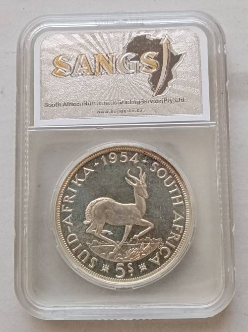 Scarce 1954 Union silver 5 Shillings SANGS PF65 (Proof)