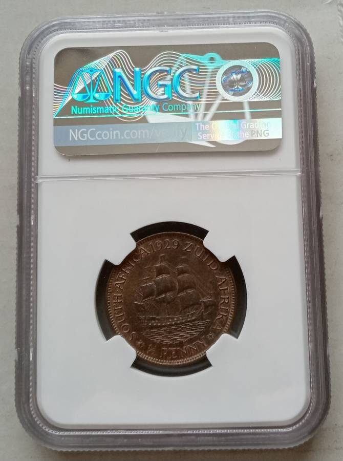 1929 Union 1/2 penny NGC AU58 BN (high grade)