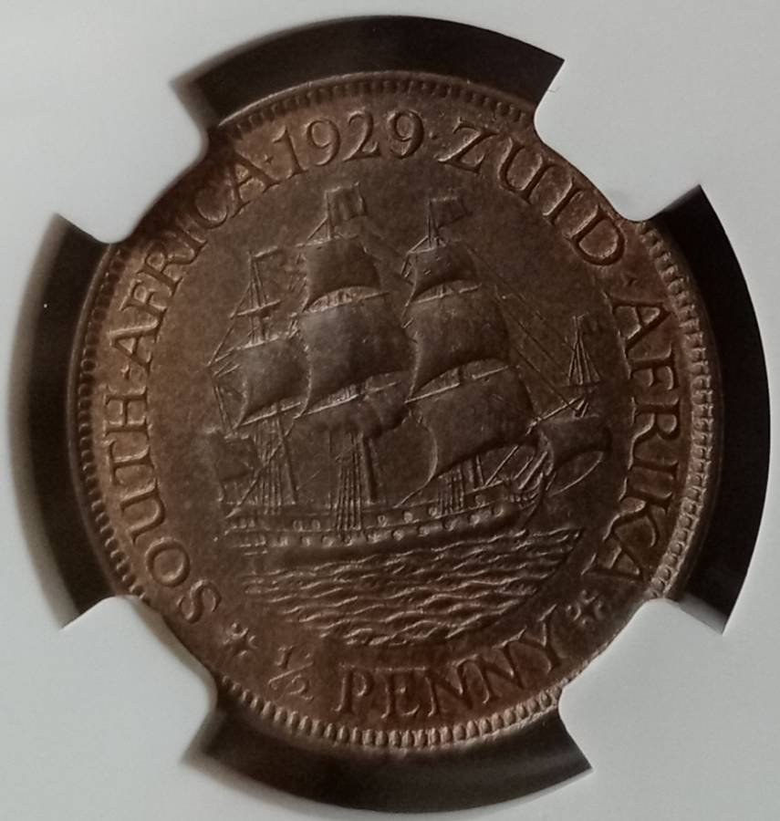 1929 Union 1/2 penny NGC AU58 BN (high grade)