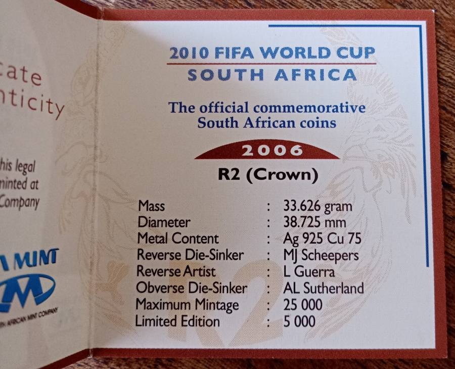 2006 Fifa World Cup proof silver 1oz R2 certificate