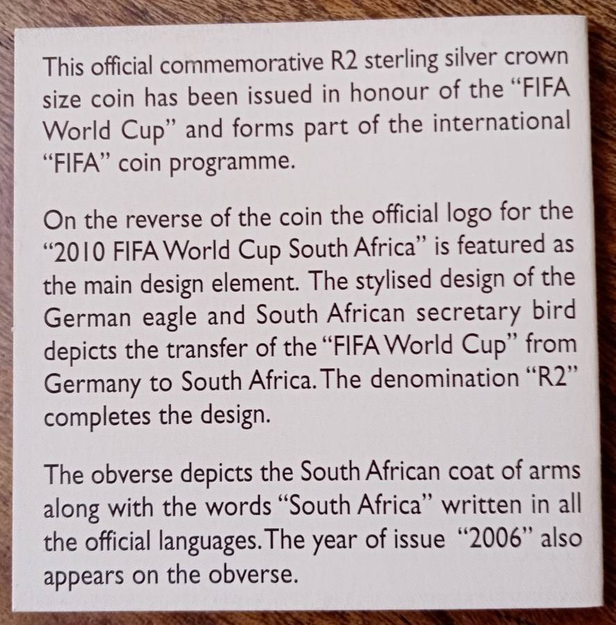 2006 Fifa World Cup proof silver 1oz R2 certificate