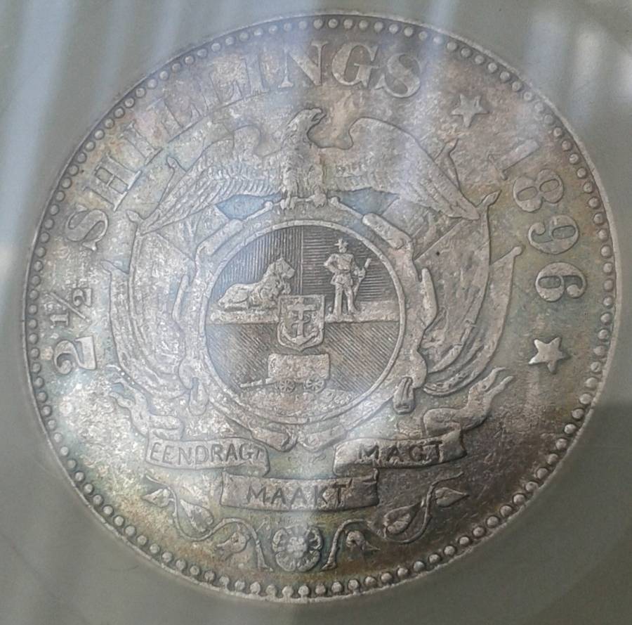 1896 ZAR Kruger silver 2 1/2 Shillings SACGS XF- Toned