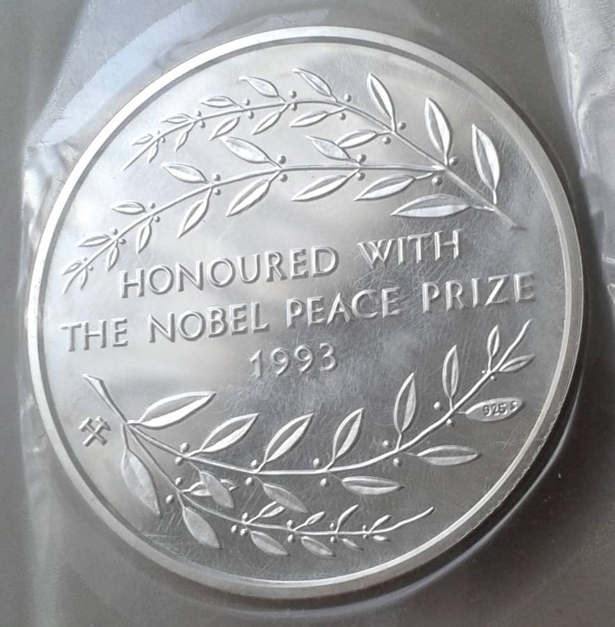 2001 Norway Mandela proof 1oz sterling silver medal in box (1993 Nobel Peace Prize)