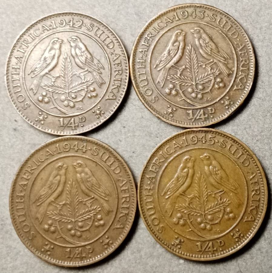 1942-1945 Union 1/4 penny set in sequence