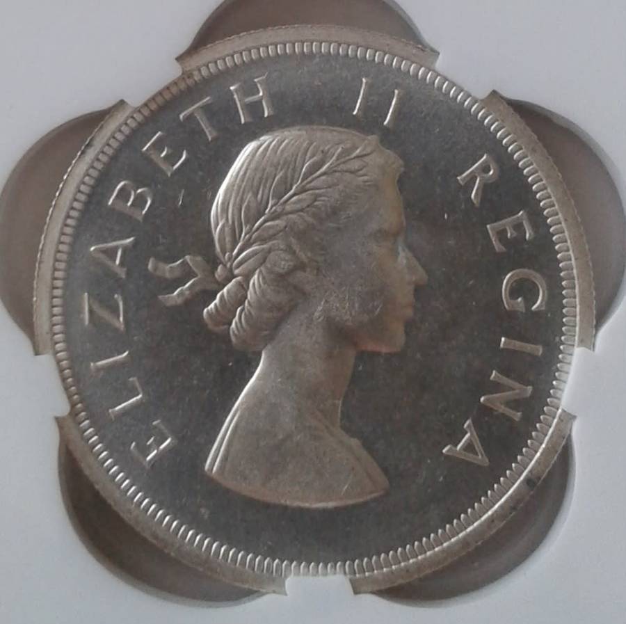 Scarcer 1954 Union silver 5 Shillings SANGS SS62 (Proof Like)