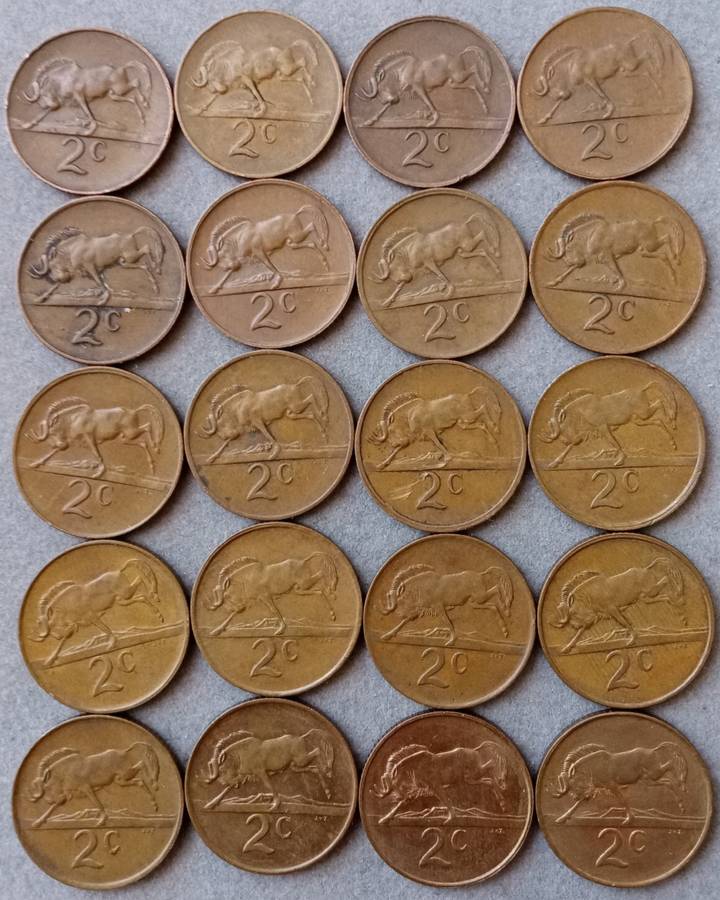 Lot of x20 republic 2c coins (1966-1990)
