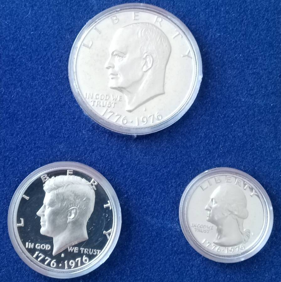 1976 S USA Bicentennial 40% silver 3 coin proof set in original packaging
