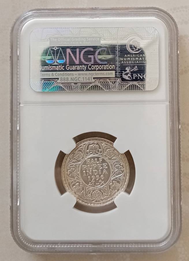 1936 India silver 1/2 Rupee NGC MS62