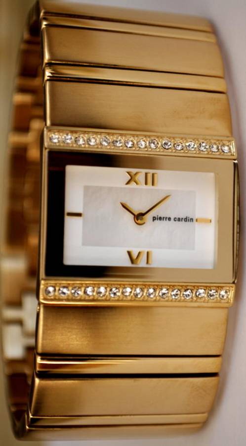 *BRAND NEW* Pierre Cardin Ladies Gold Bracelet watch Rectangle Dial with Stones *P656397*