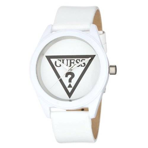 *Brand New*GUESS Women's W65014L1  White Leather Strap & Round White Dial with Black Guess Logo